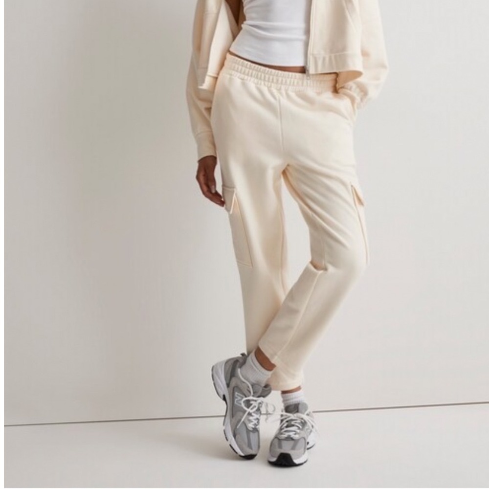 Madewell MWL Brushed Pull On Cargo Sweatpants Women XS Cream Organic Fleece